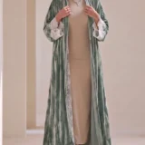 Muted Olive Textured Flowing Abaya Set