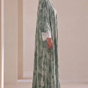 Muted Olive Textured Flowing Abaya Set