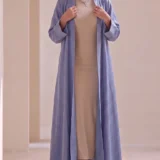Steel Blue Textured Flowing Abaya Set