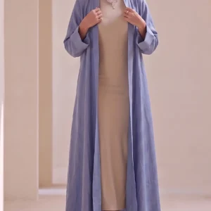 Steel Blue Textured Flowing Abaya Set