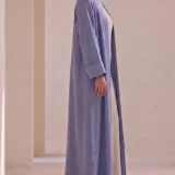 Steel Blue Textured Flowing Abaya Set
