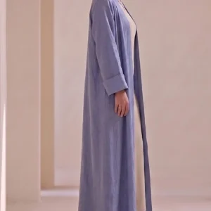 Steel Blue Textured Flowing Abaya Set