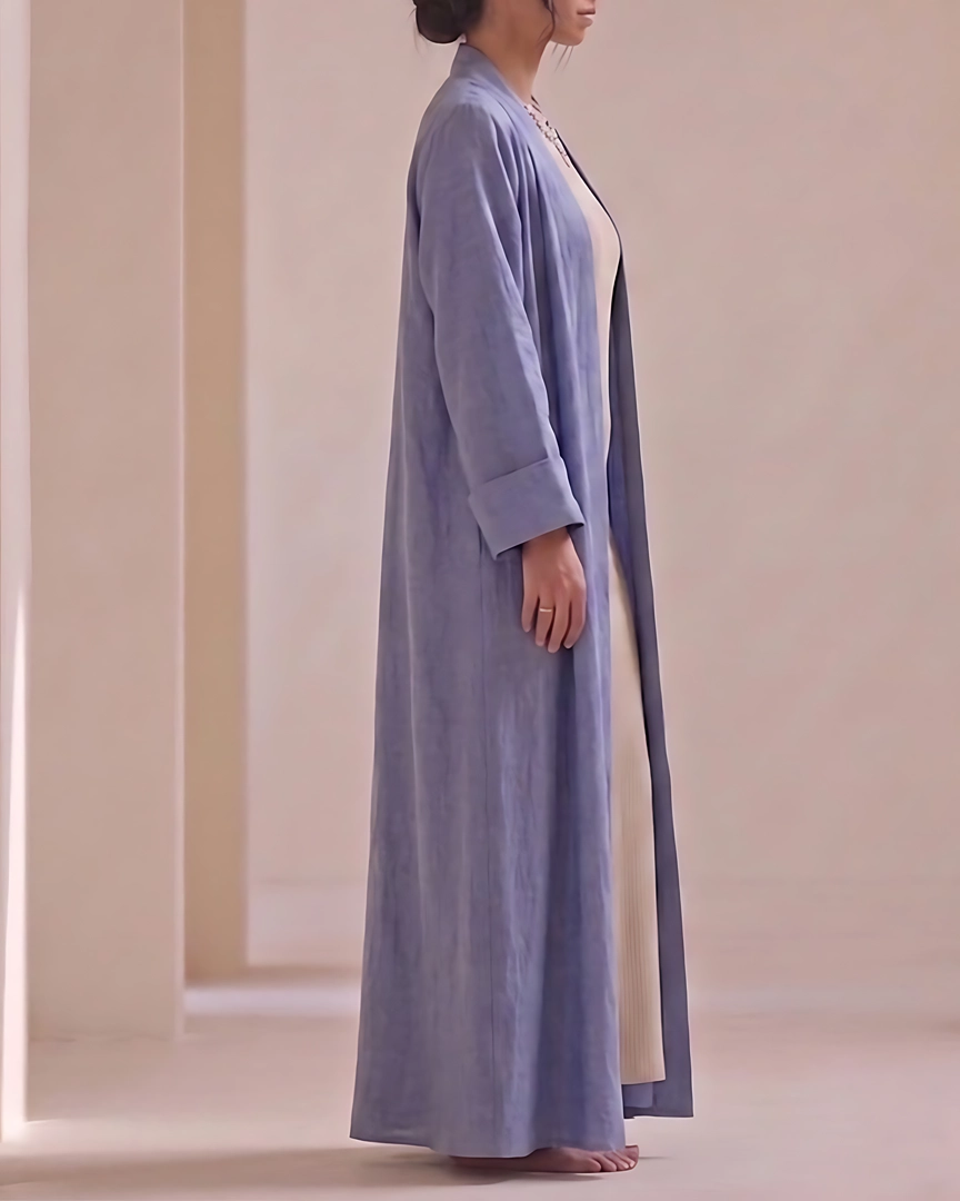 ABH10-b Steel Blue Textured Flowing Abaya Set