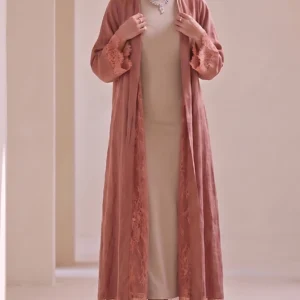Warm Beige Textured Flowing Abaya Set