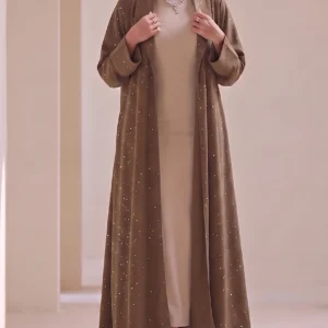 Espresso Brown Textured Flowing Abaya Set