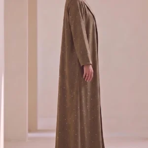 Espresso Brown Textured Flowing Abaya Set