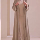 Smoked Umber Textured Flowing Abaya Set