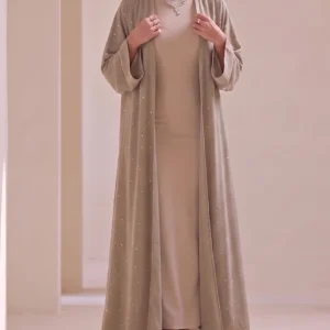 Smoked Umber Textured Flowing Abaya Set