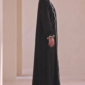 Soft Black Textured Flowing Abaya Set