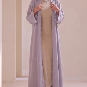 Dusty Mauve Textured Flowing Abaya Set
