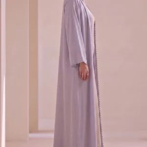 Dusty Mauve Textured Flowing Abaya Set