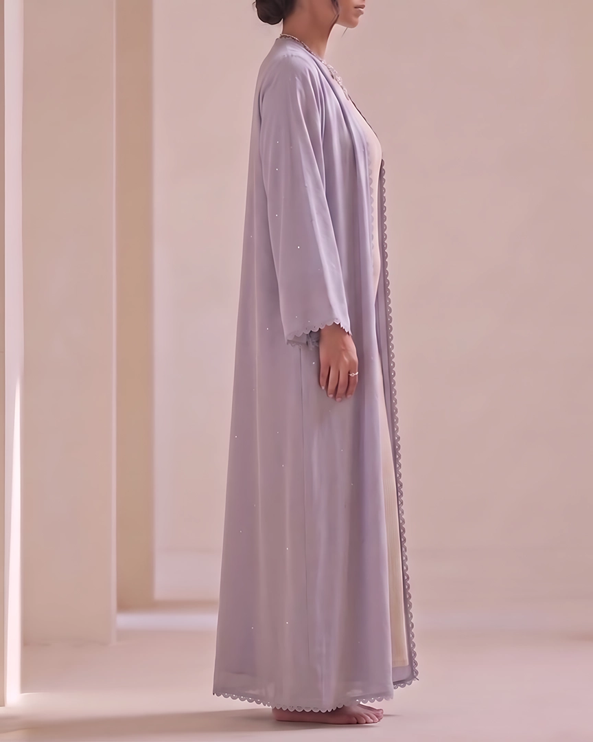 ABH3-b Dusty Mauve Textured Flowing Abaya Set