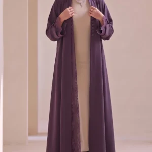 Deep Plum Textured Flowing Abaya Set