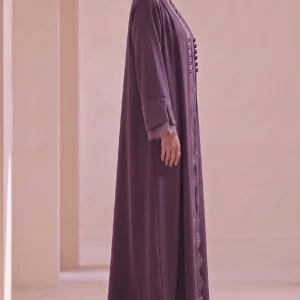 Deep Plum Textured Flowing Abaya Set