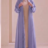 Muted Lilac Textured Flowing Abaya Set