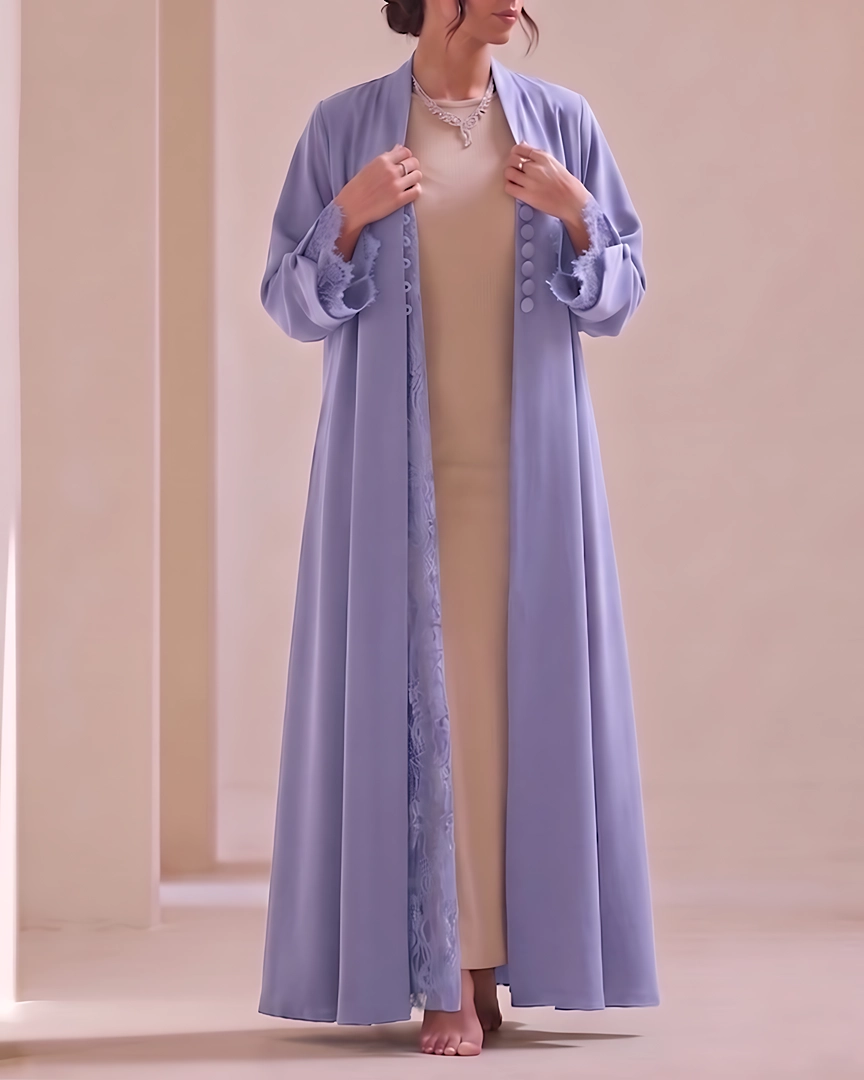 ABH5-a Muted Lilac Textured Flowing Abaya Set
