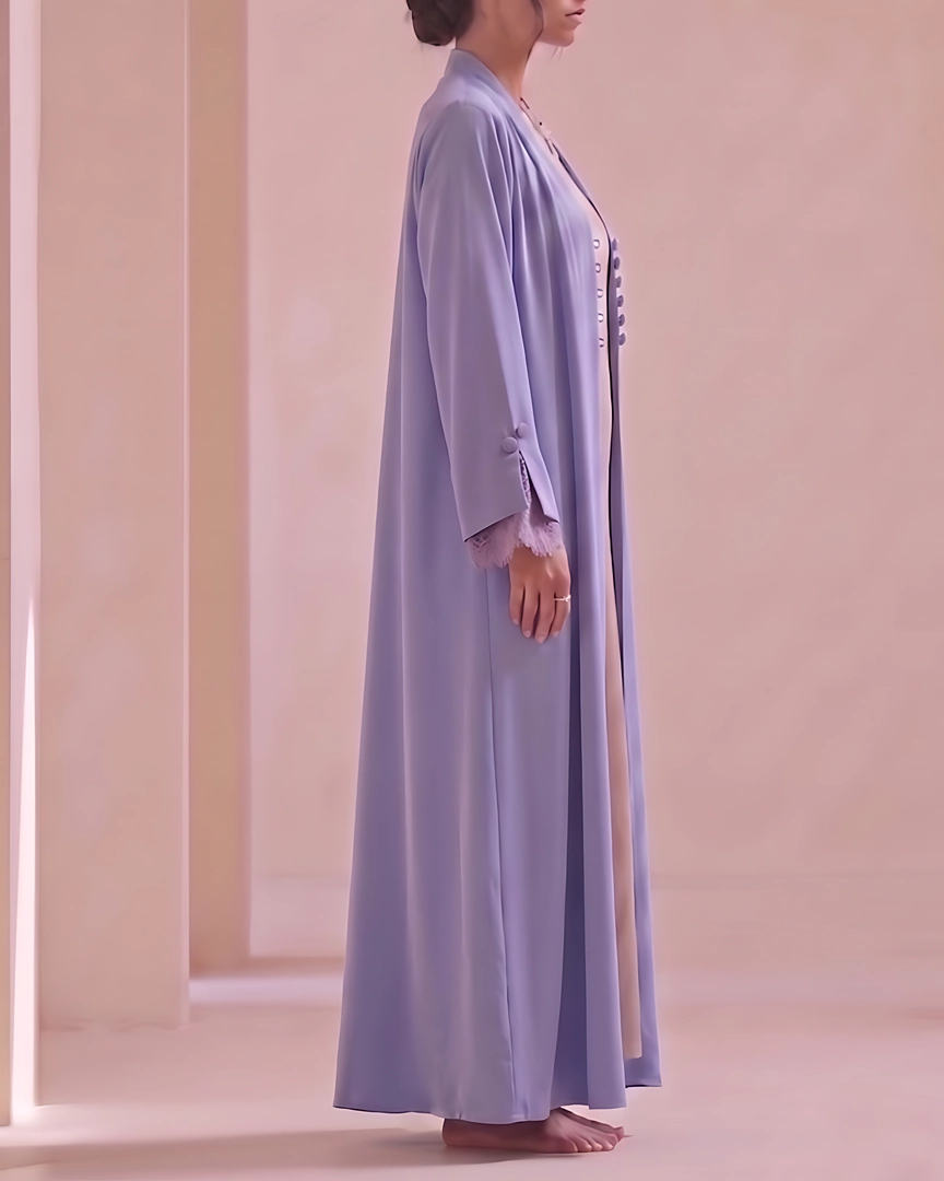 ABH5-b Muted Lilac Textured Flowing Abaya Set