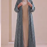 Slate Grey Textured Flowing Abaya Set