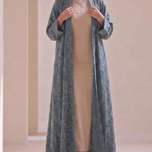 Slate Grey Textured Flowing Abaya Set