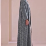 Slate Grey Textured Flowing Abaya Set