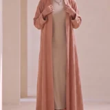 Muted Brick Red Textured Flowing Abaya Set