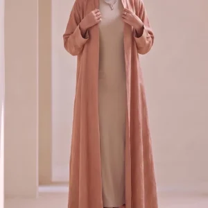 Muted Brick Red Textured Flowing Abaya Set