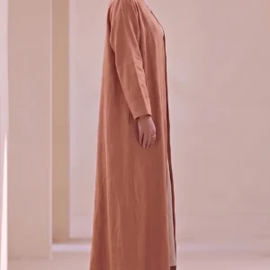 Muted Brick Red Textured Flowing Abaya Set