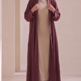 Dark Maroon Textured Flowing Abaya Set