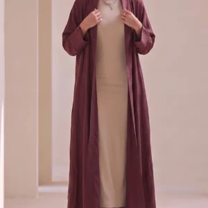 Dark Maroon Textured Flowing Abaya Set