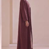 Dark Maroon Textured Flowing Abaya Set