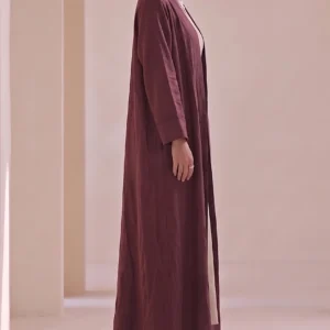 Dark Maroon Textured Flowing Abaya Set