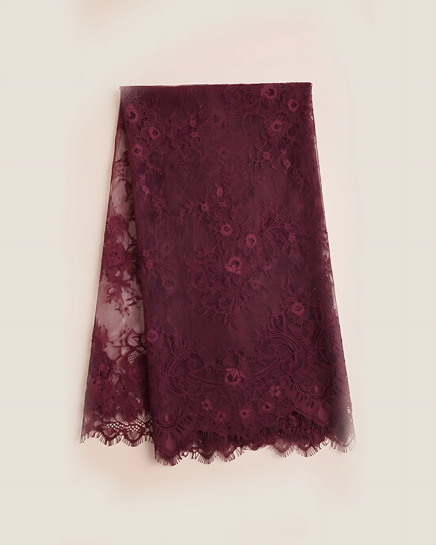 ABH8-c Dark Maroon Textured Flowing Abaya Set