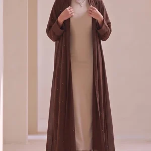 Deep Burgundy Textured Flowing Abaya Set