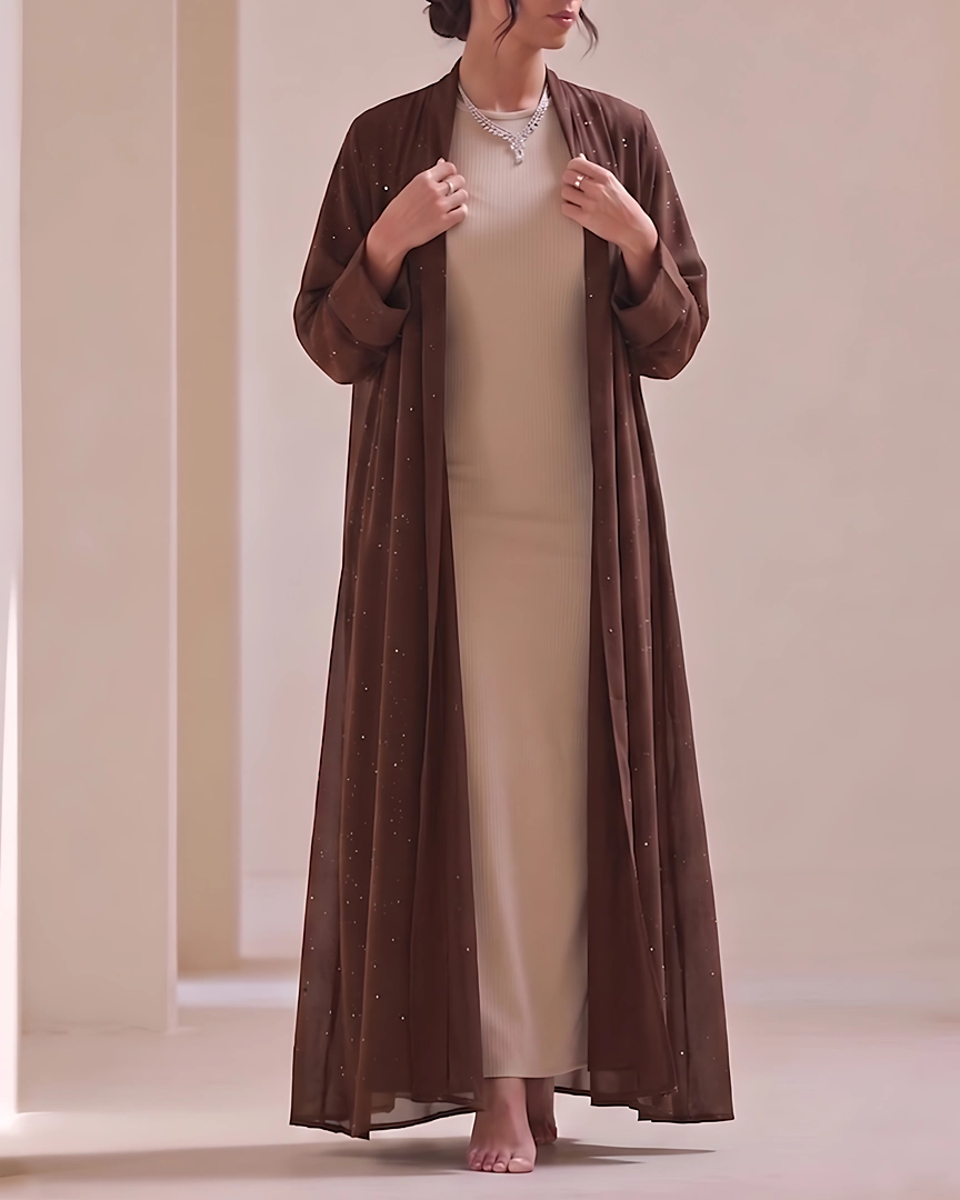 ABH9-a Deep Burgundy Textured Flowing Abaya Set