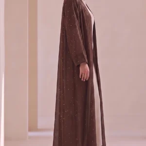Deep Burgundy Textured Flowing Abaya Set