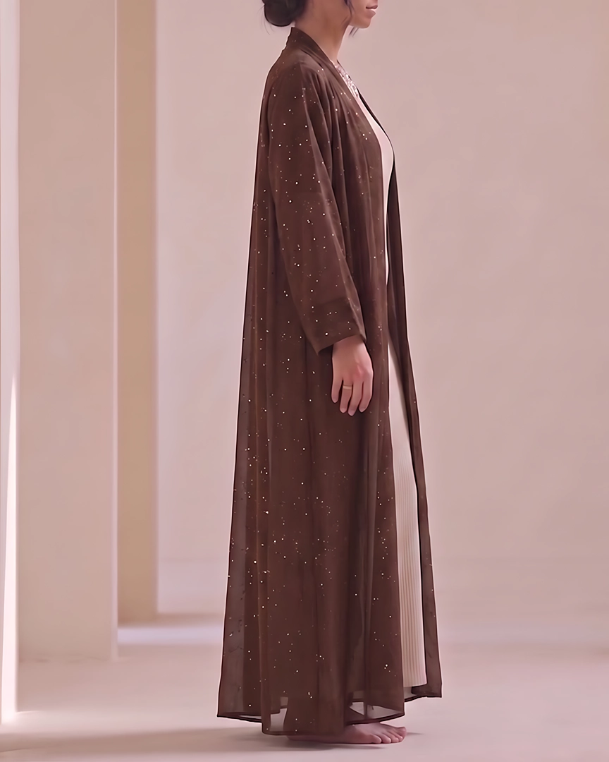ABH9-b Deep Burgundy Textured Flowing Abaya Set