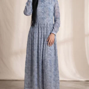 Dusty Blue Paisley Button-Down Maxi Dress