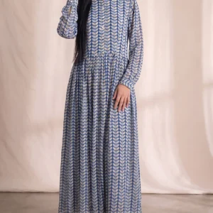 Indigo Vine & Leaf Button-Down Maxi Dress