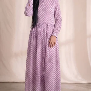 Lavender Blossom Lattice Button-Down Maxi Dress