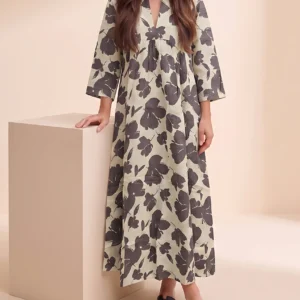 Charcoal Ginkgo Leaf Empire Gown