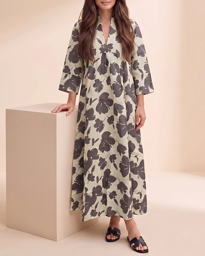 GN2 Charcoal Ginkgo Leaf Empire Gown