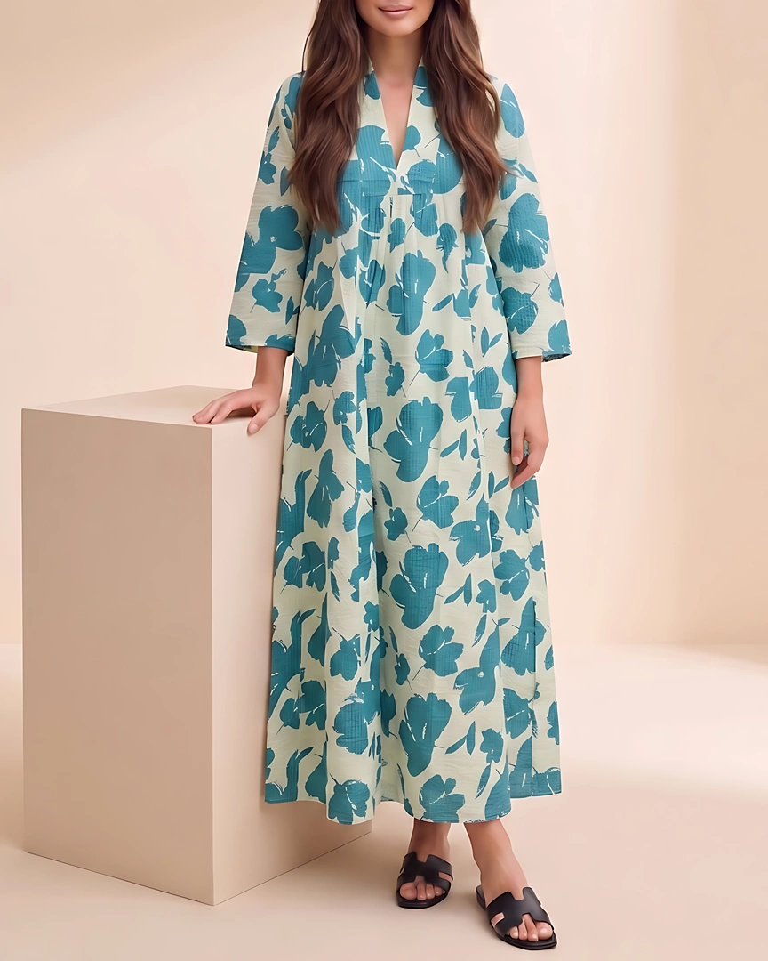 GN4 Aegean Teal Floral Empire Gown