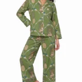Pineapple & Songbird Olive Long Pajama Set