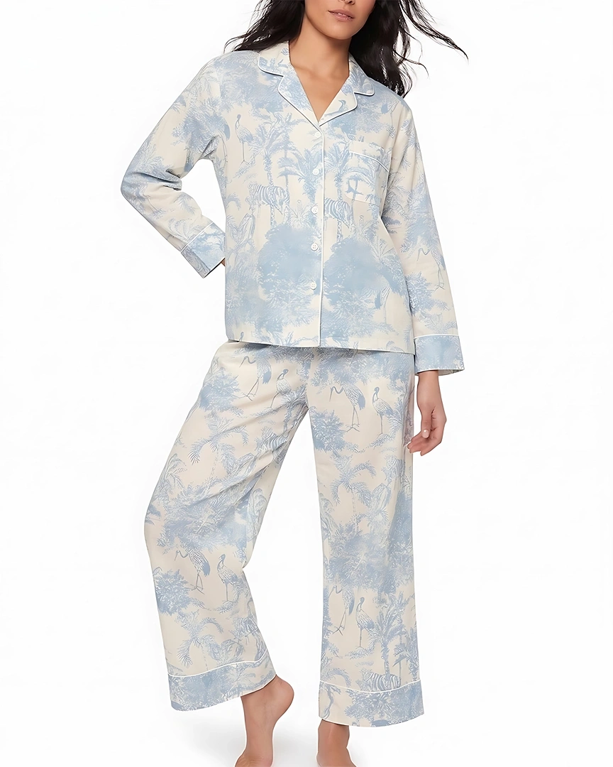 PJ10-a Arctic Blue Safari Toile Long Pajama Set