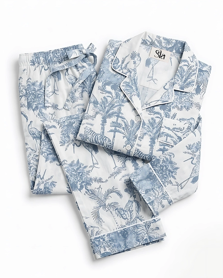 PJ10 Arctic Blue Safari Toile Long Pajama Set