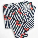 Cherry & Navy Stripe Long Pajama Set