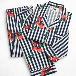 Cherry & Navy Stripe Long Pajama Set