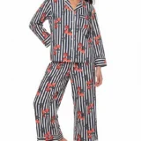 Cherry & Navy Stripe Long Pajama Set