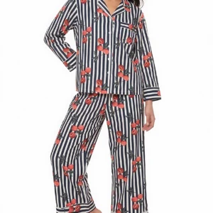 Cherry & Navy Stripe Long Pajama Set