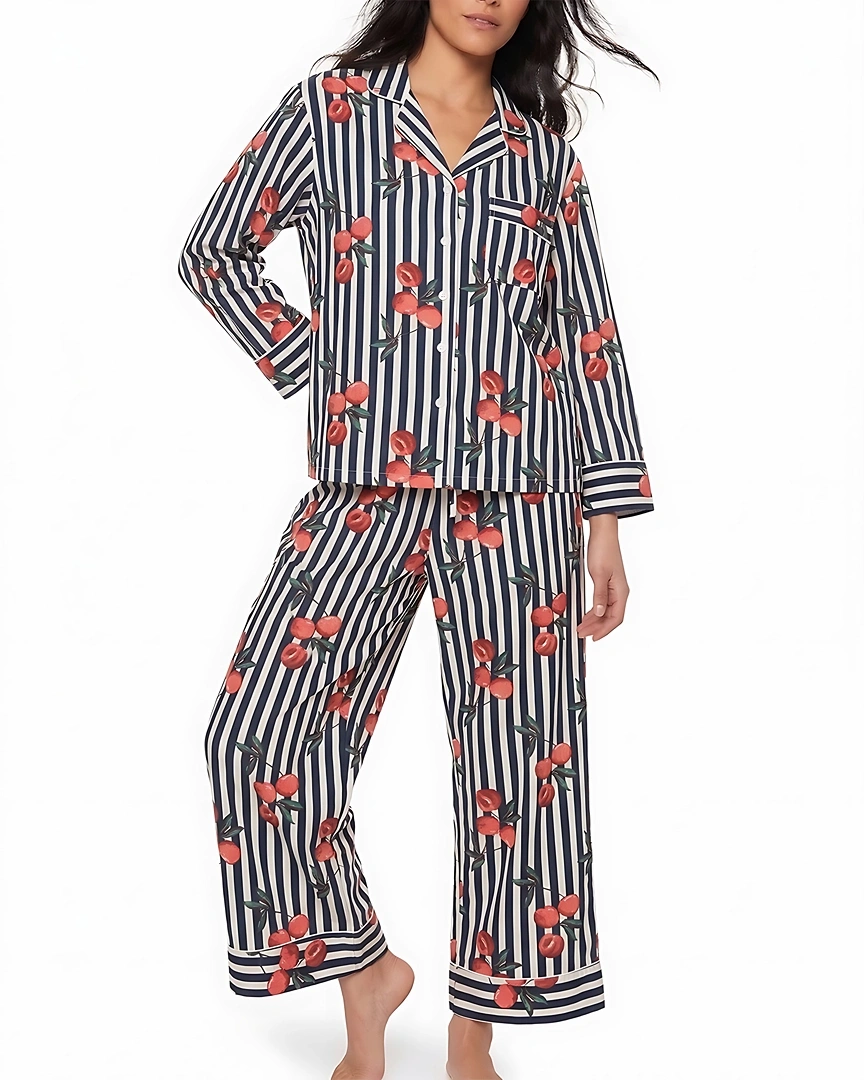PJ11-a Cherry & Navy Stripe Long Pajama Set